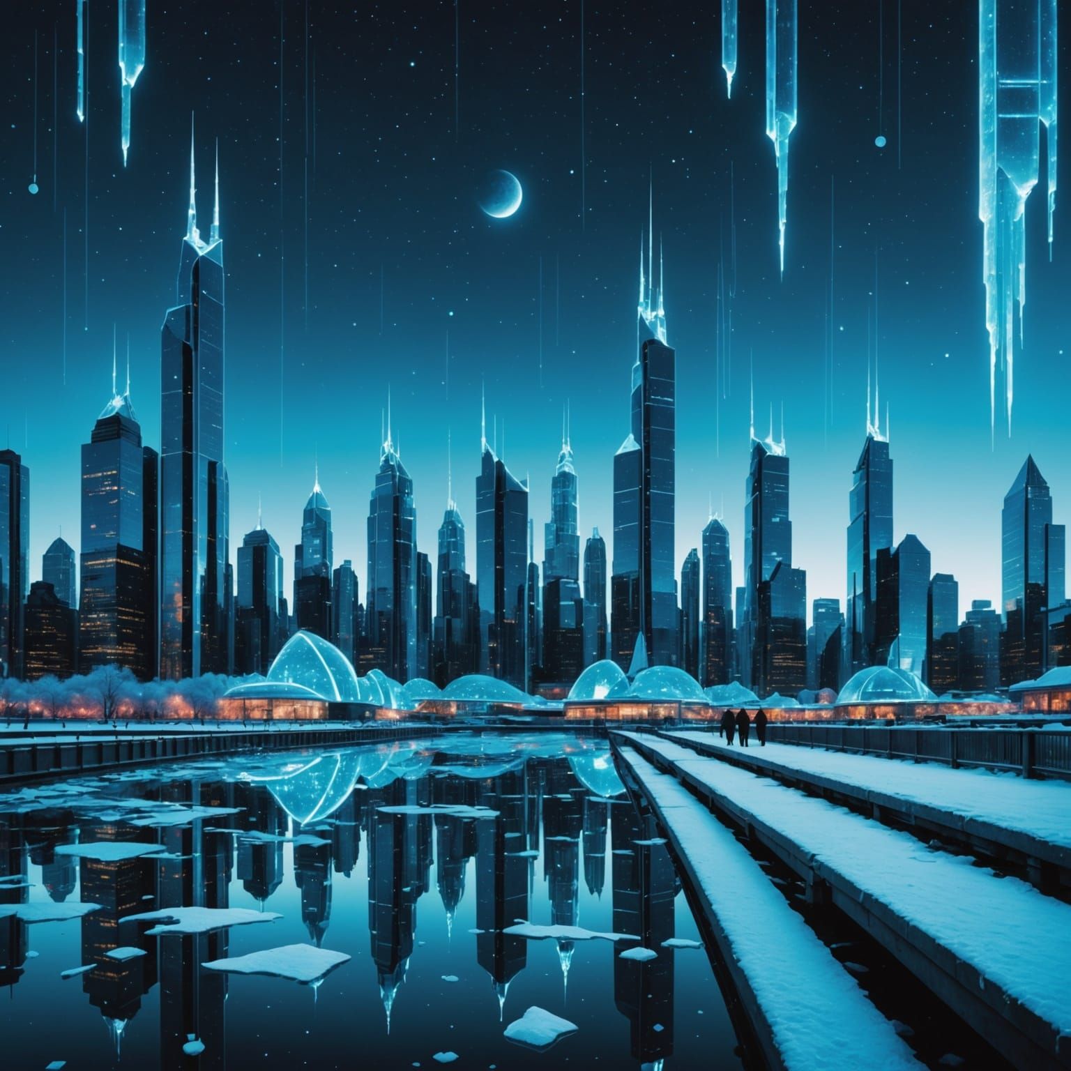 Icy Sci-Fi Cityscape in a Neon Glacial Future