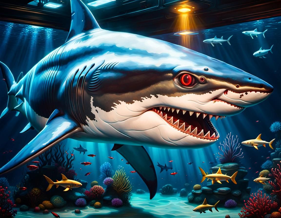 Cyberpunk Robotic Shark with Bioluminescence