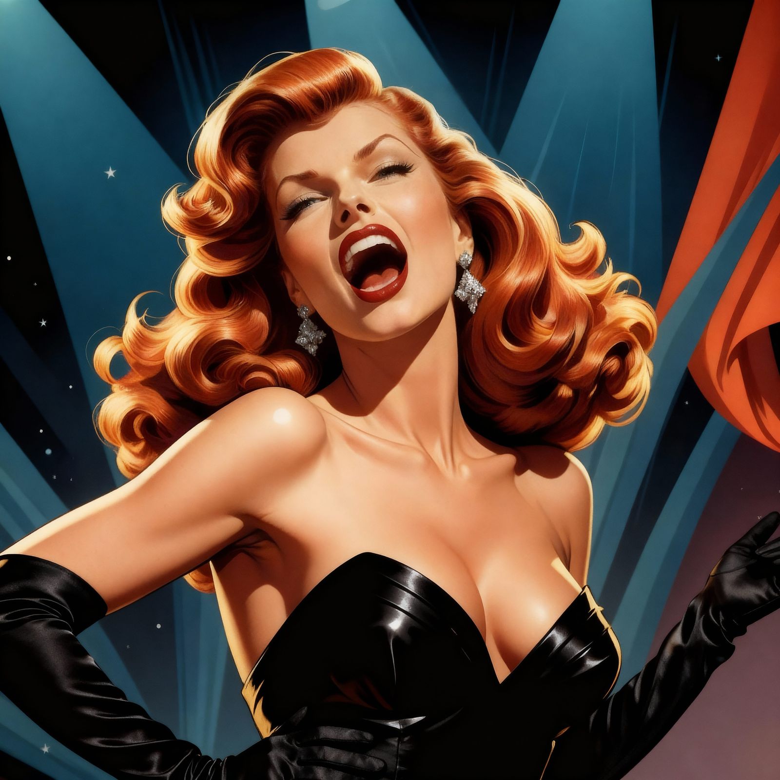 Rita Hayworth Caricature in Vibrant Comic Book Style