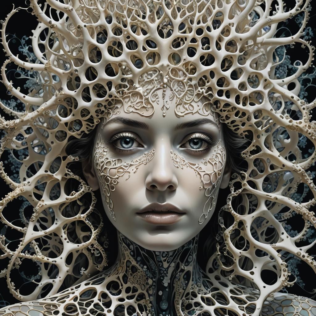 Psychedelic Fractal Woman with Beetles and Coral