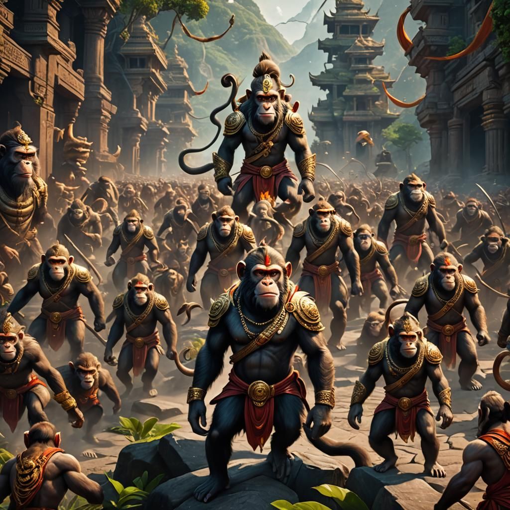 Monkey Army Follows Hanuman in Detailed Matte Painting