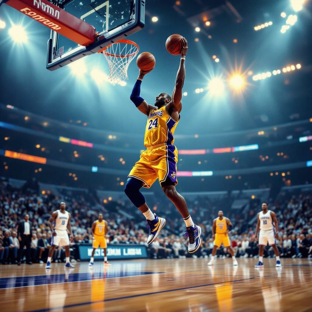 Kobe Bryant Soars for a Slam Dunk in Hyperrealistic Style
