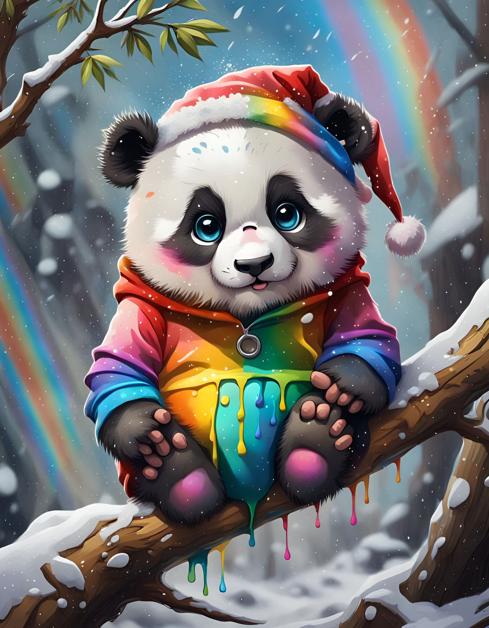 Rainbow Panda in Santa Suit, Graffiti Art