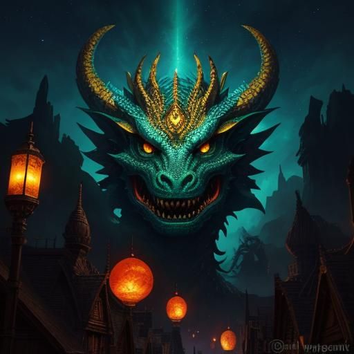 Dragon Over Neon City in Abstract Digital Art