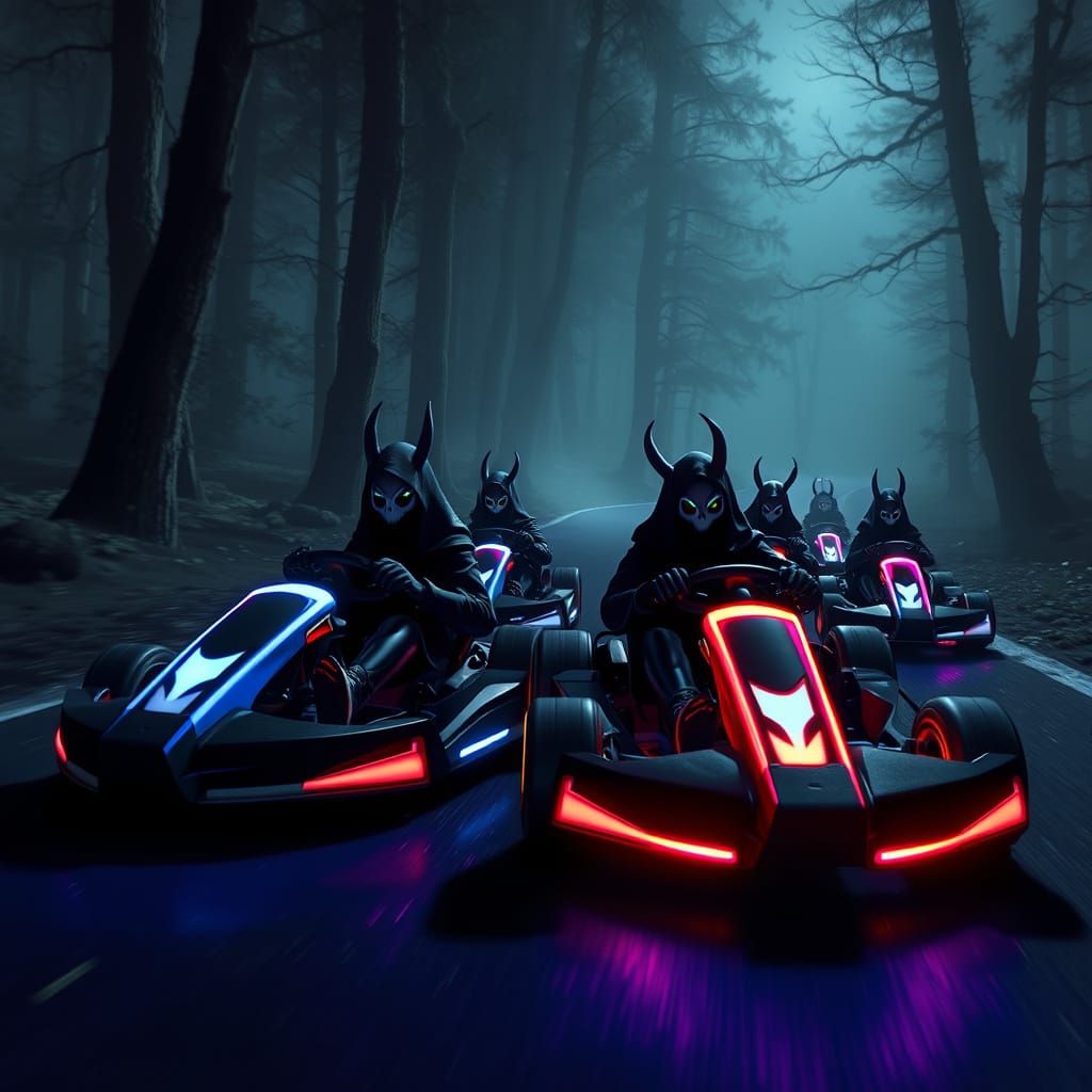 Night Wraiths Racing Karts in Dark Forest