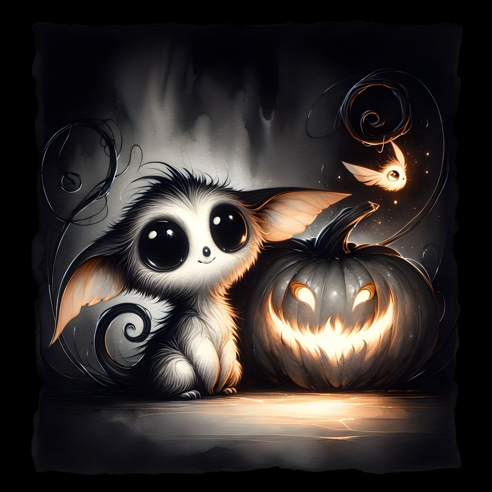 Halloween Creature with Glowing Pumpkin in Surreal Style