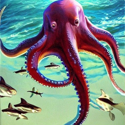 Octopus Shark Hybrid in Oil Painting Style