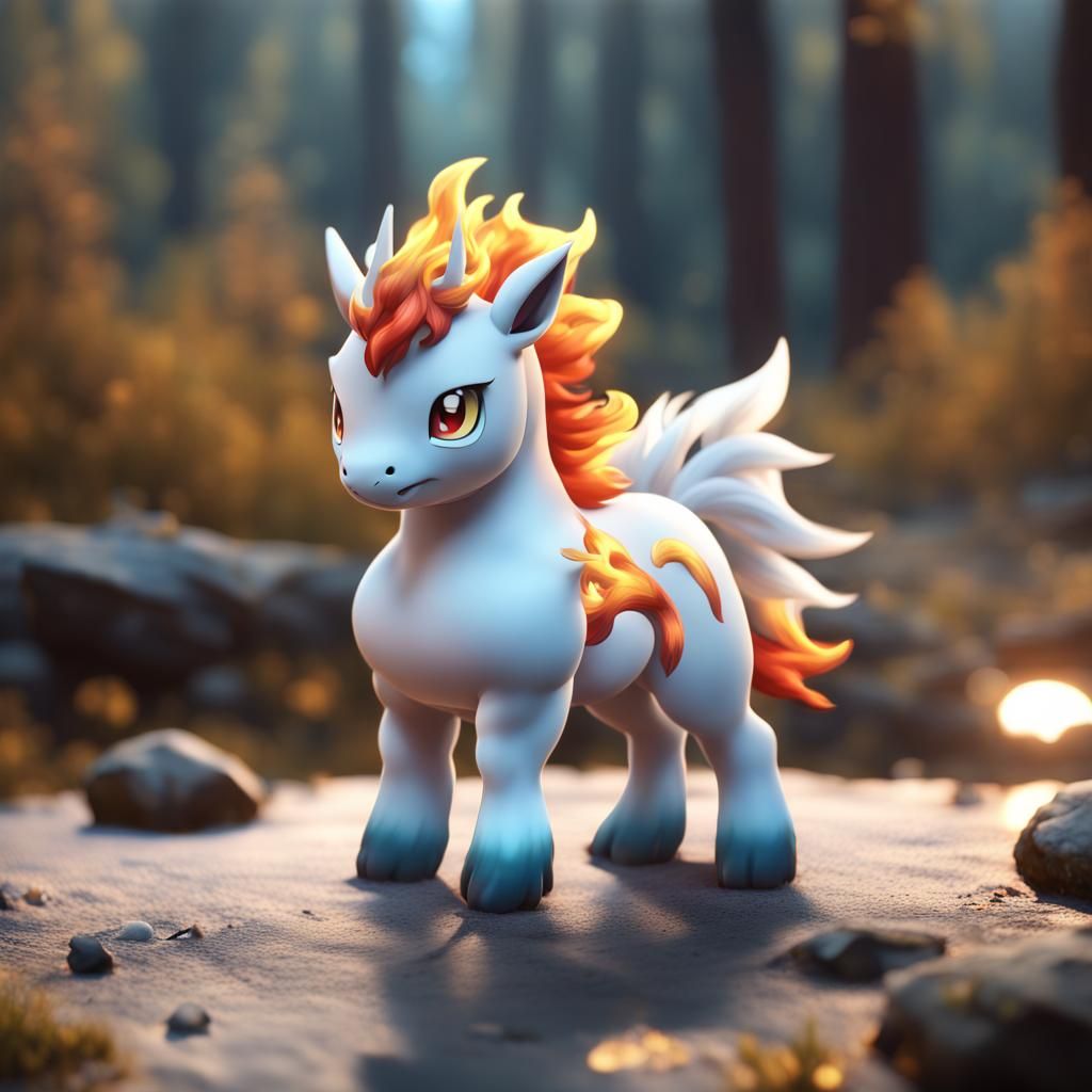 Hyperrealistic Chibi Rapidash: Detailed Pokemon Art