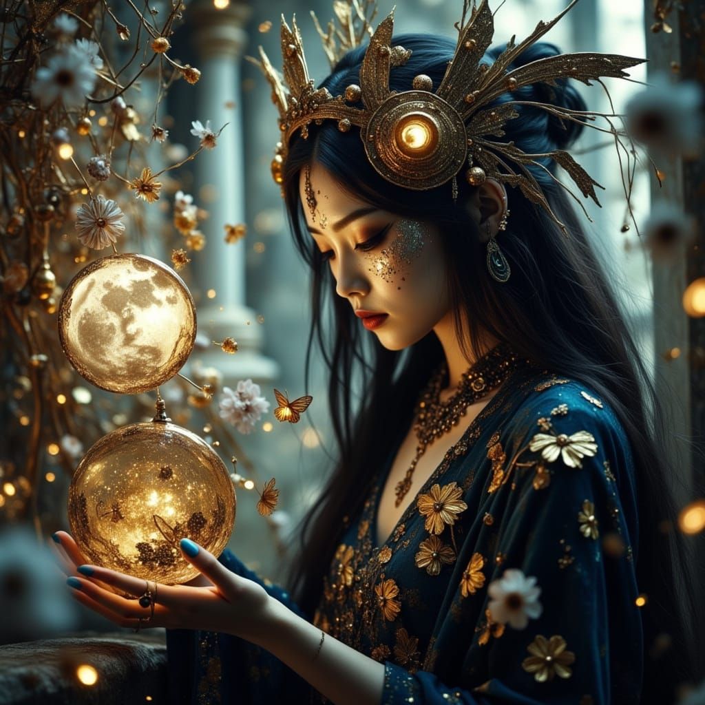 Moonlit Oracle Queen with Cracked Porcelain Face