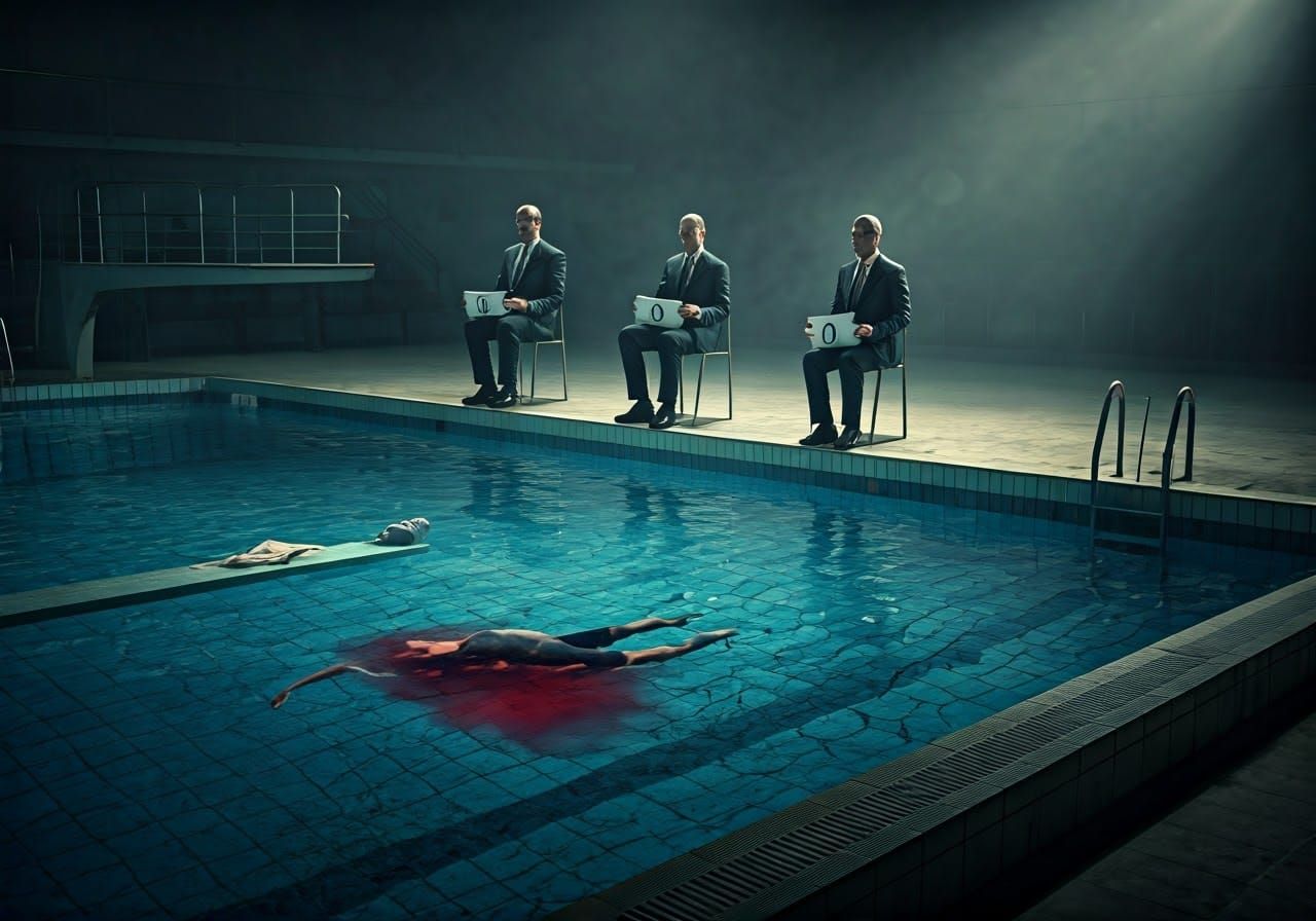 Diving Competition Judges in Somber Anticipation