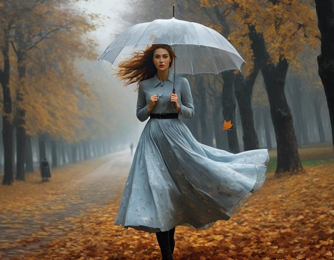 Girl Battles Autumn Wind, Rozalski Style