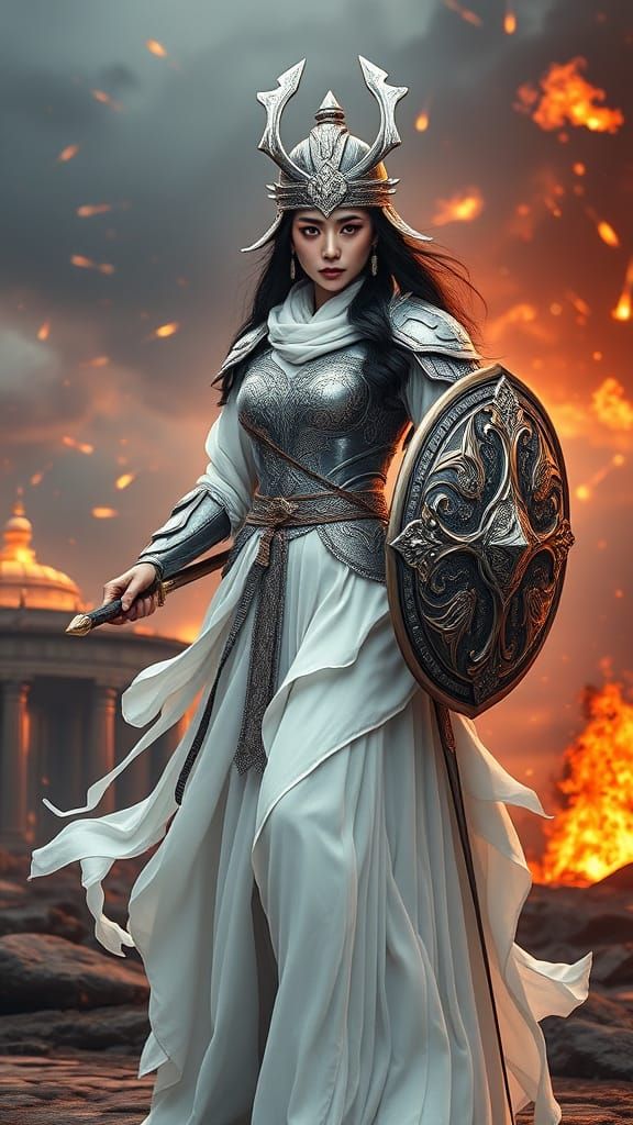 Epic Asian Warrior Amidst Roman Ruins