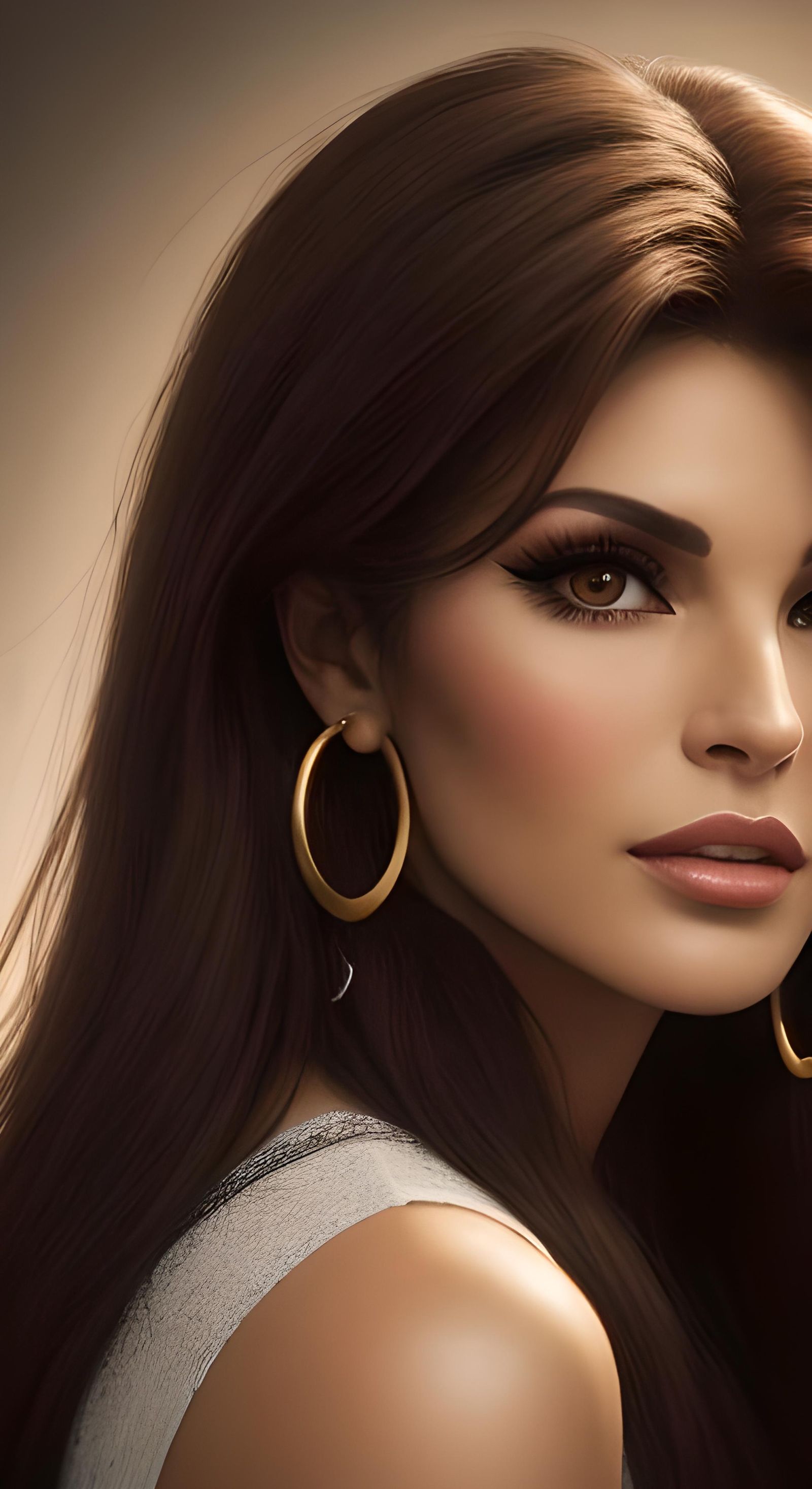 Romantic Portrait of Raquel Welch with Hoop Earrings