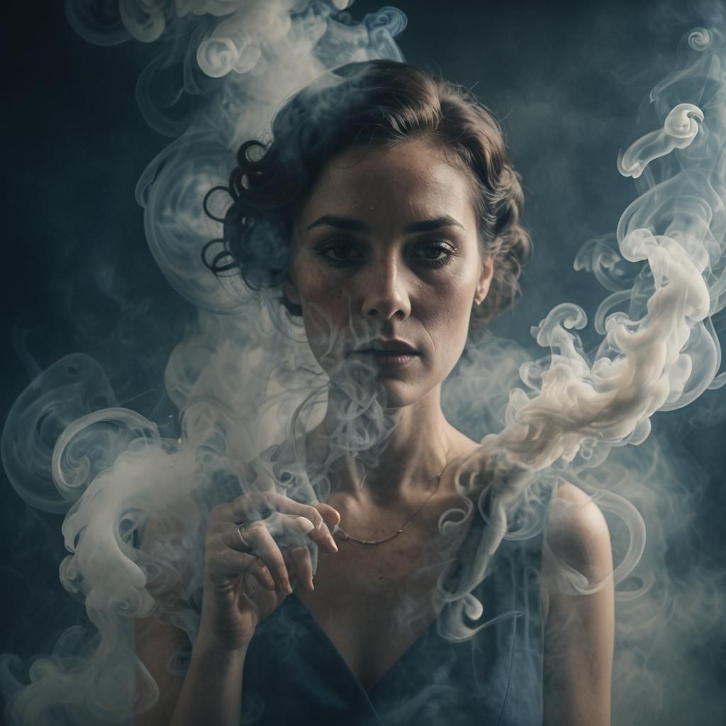 Surreal Smoke Portrait in Film Noir Style