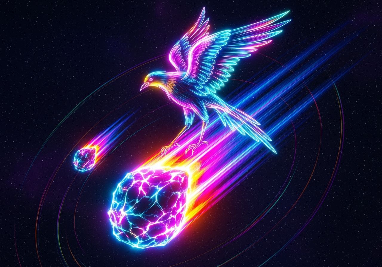 Psychedelic Cosmic Goddess Bird on Meteor
