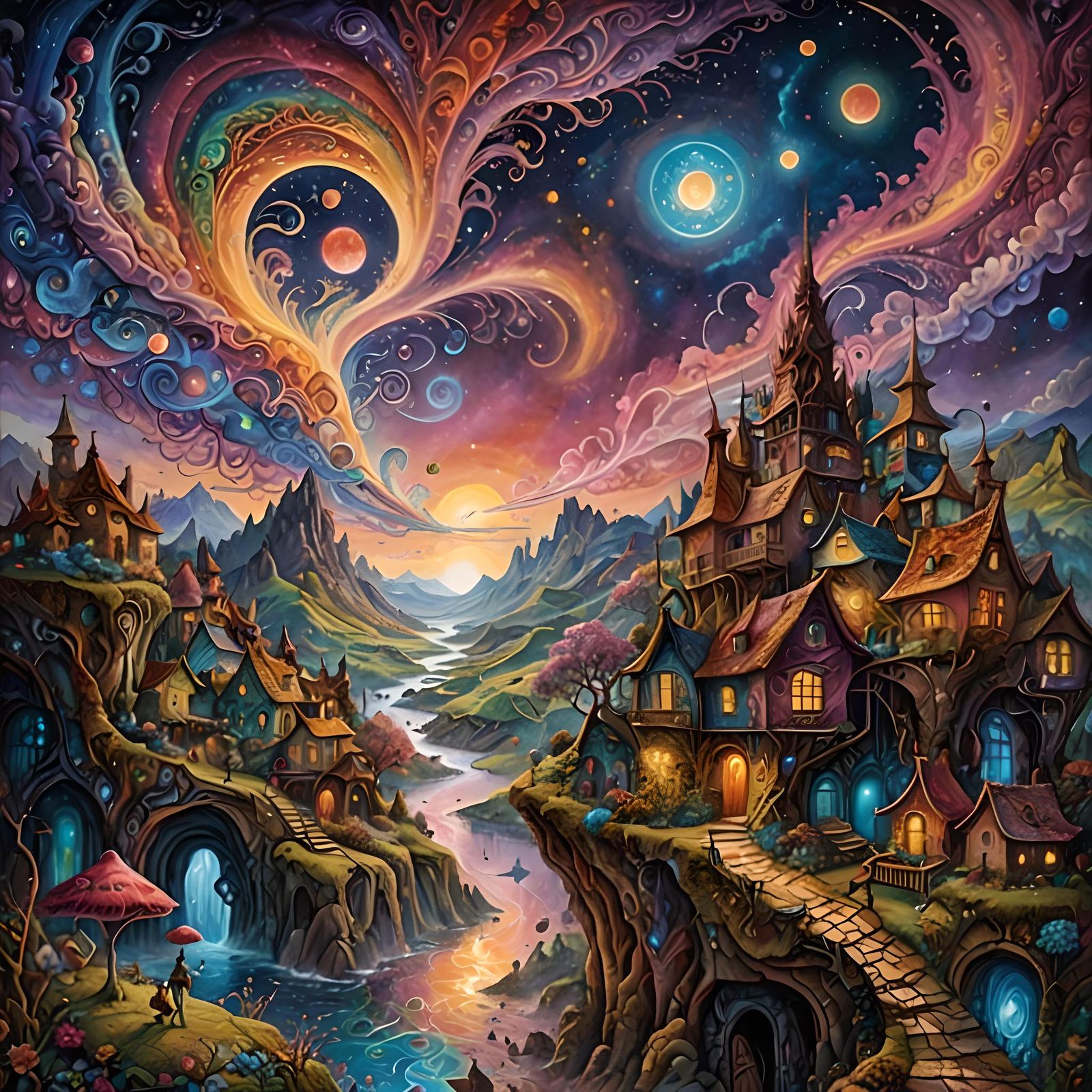 Cozy Sci-Fi Alien Village in Steampunk Style