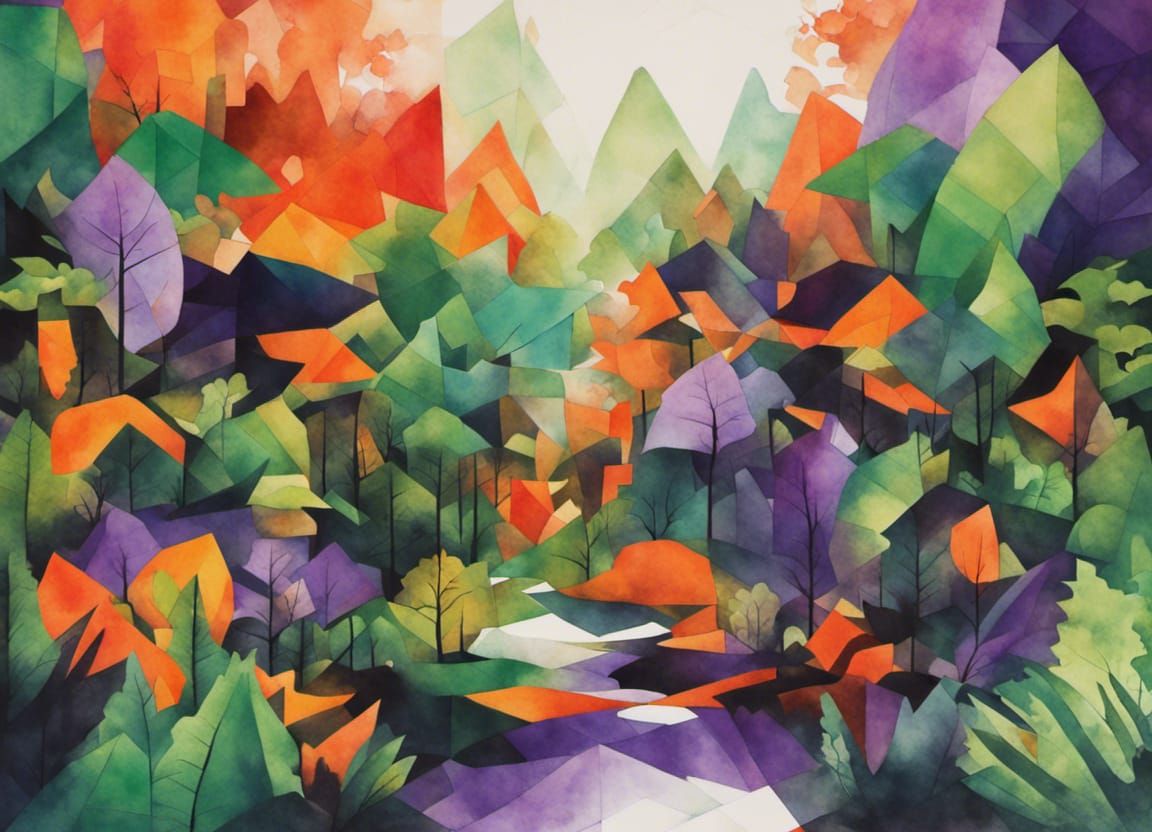 Rainforest Landscape in Geometric Watercolour Style