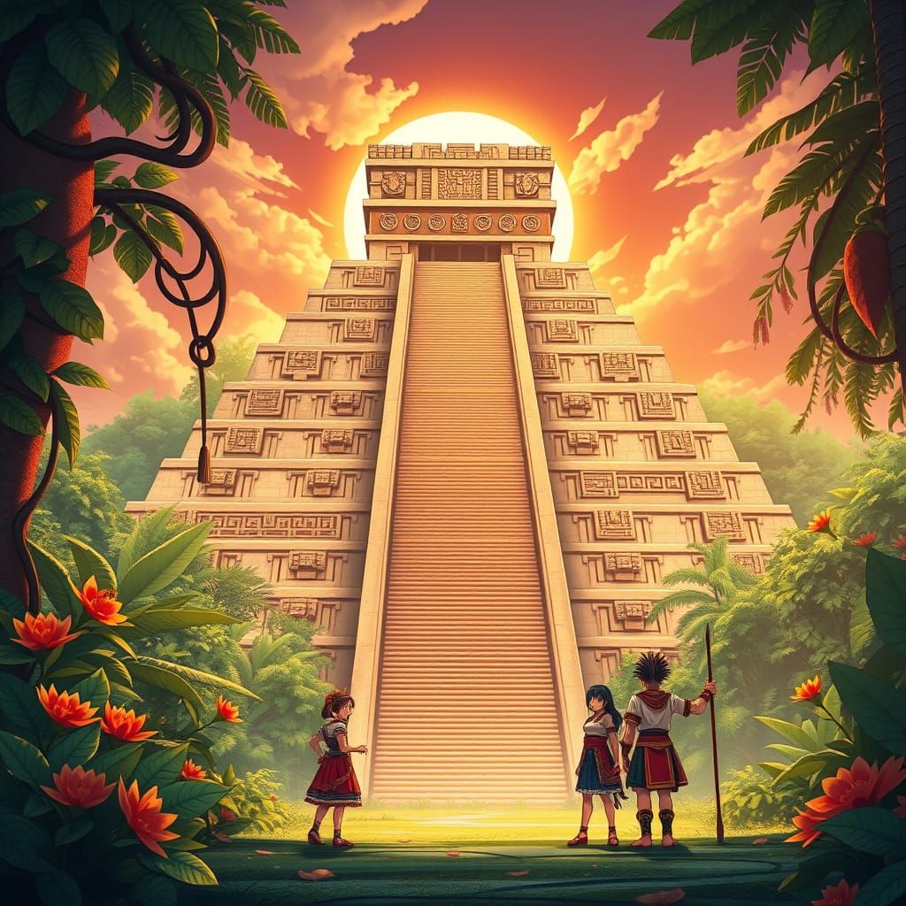 Ancient Aztec Pyramid Rises from Jungle in Vibrant, Dreamlik...