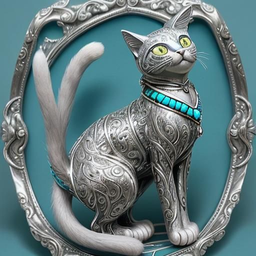 Silver and Turquoise Filigree Cat