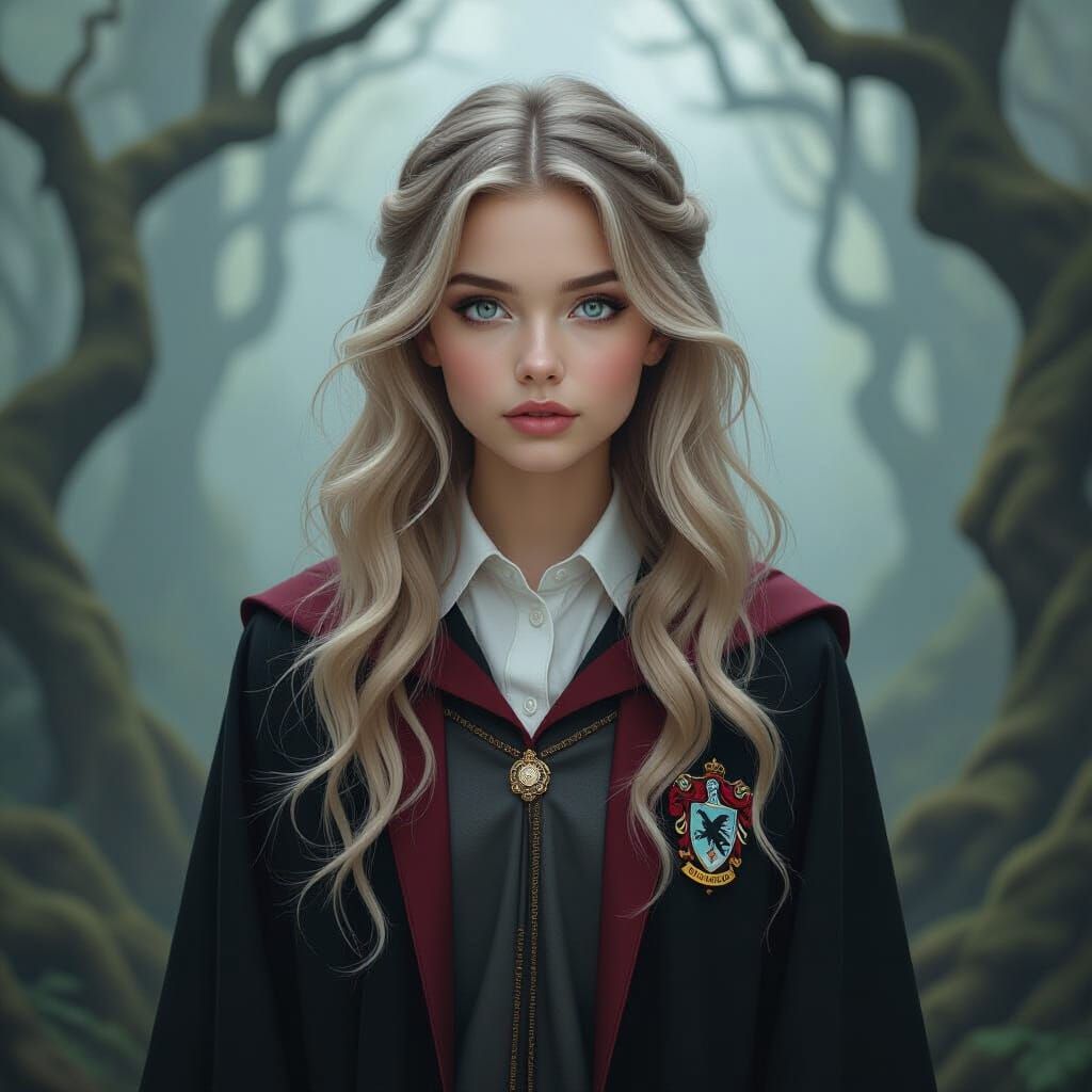Whimsical Portrait of a Girl in Ravenclaw Robes
