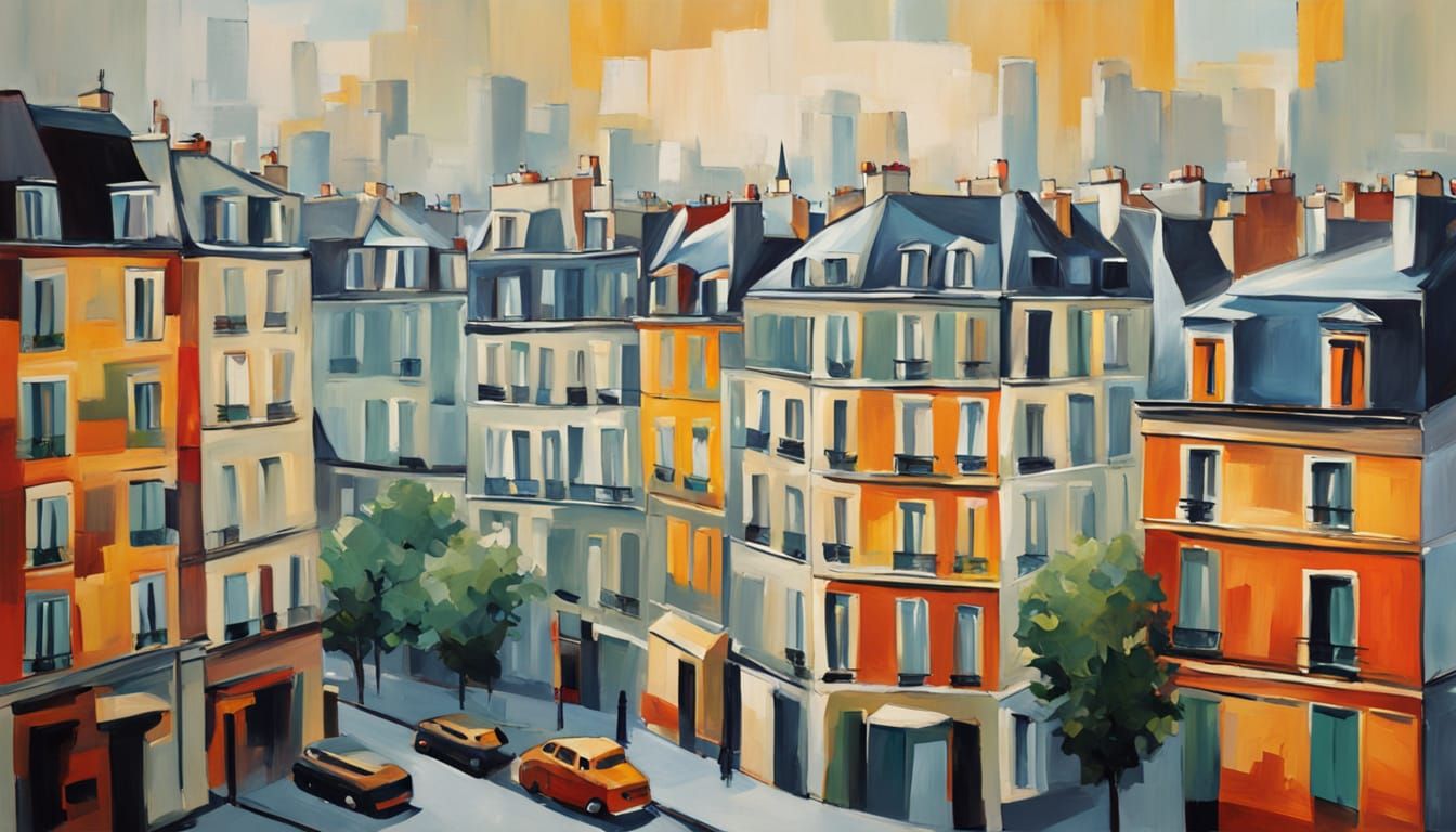 Paris City Geometric Abstraction Oil Painting