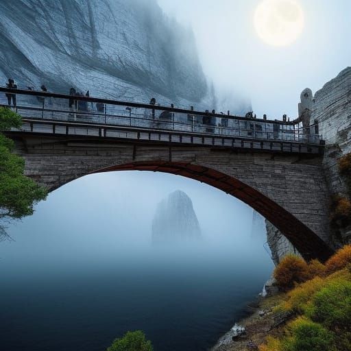Terrifyingly High Bridge to Castle Peak in Moonlight