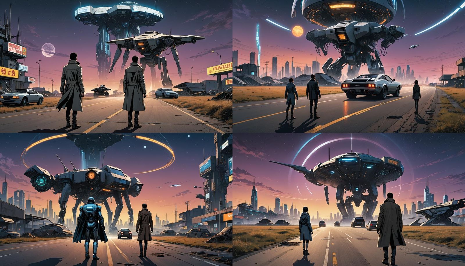 Robotic Arm on Empty Road: Comic Book Art