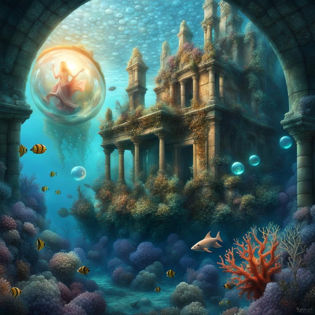 Underwater Sorceress Mosaic in Ethereal Digital Art