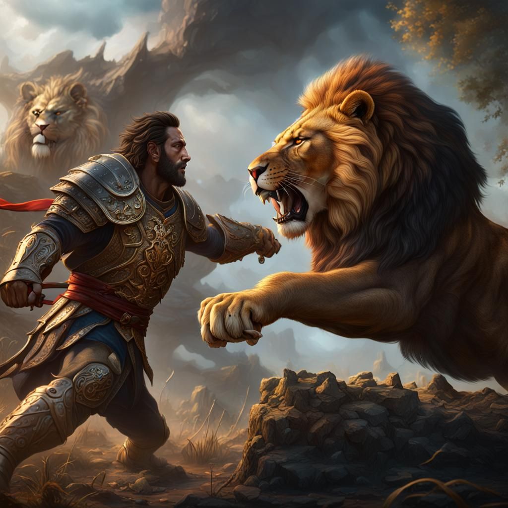 Sampson's Lion Fight: Detailed Matte Painting