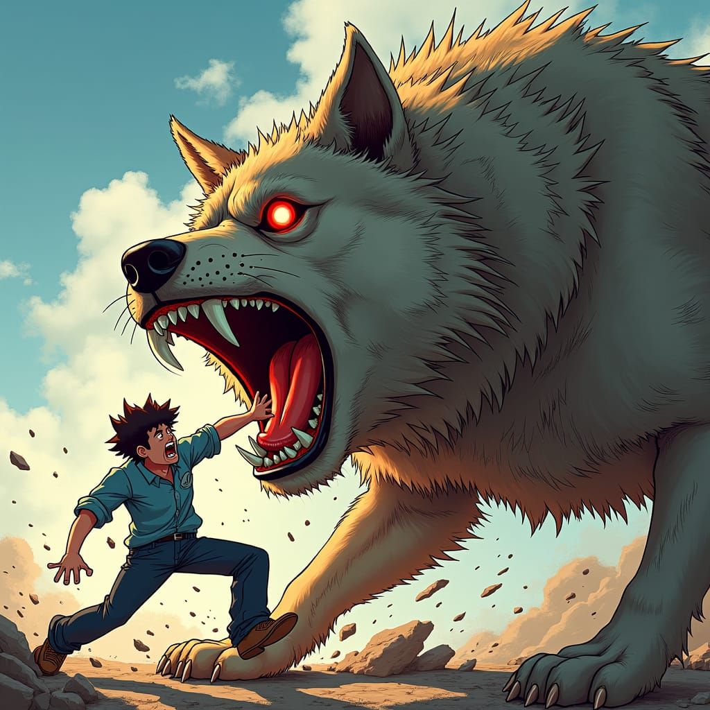 Dog Attack Scene in Japanese Manga Style