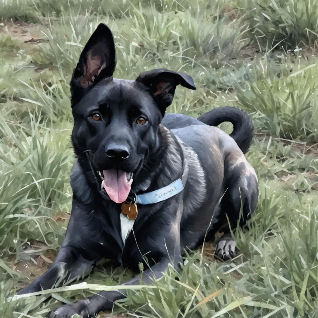 Belgian Malinois in Meadow: Impressionist Watercolor