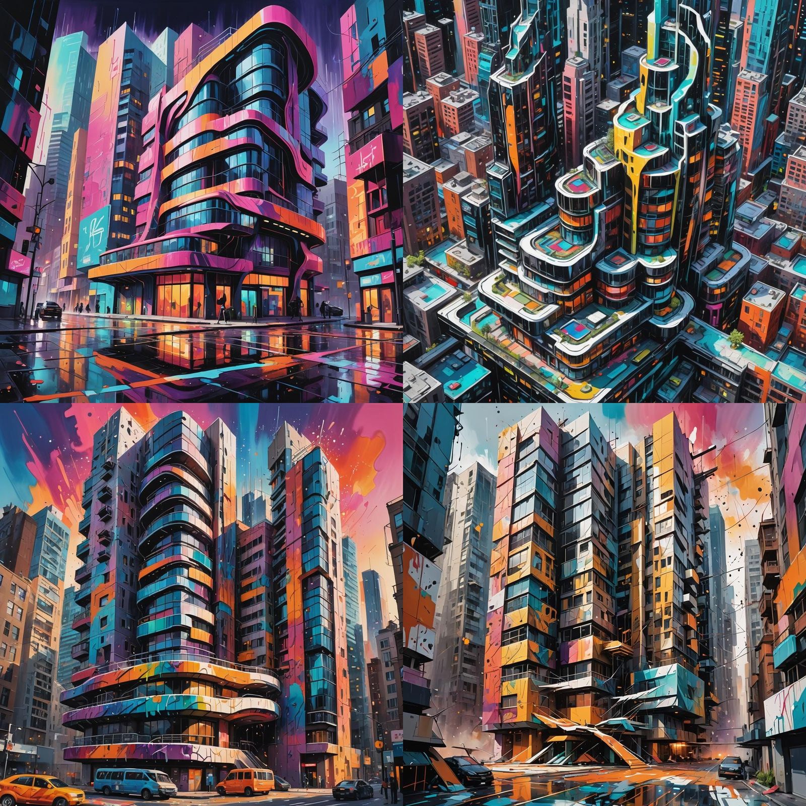 Futuristic Zaha Hadid Inspired Building with Graffiti Art