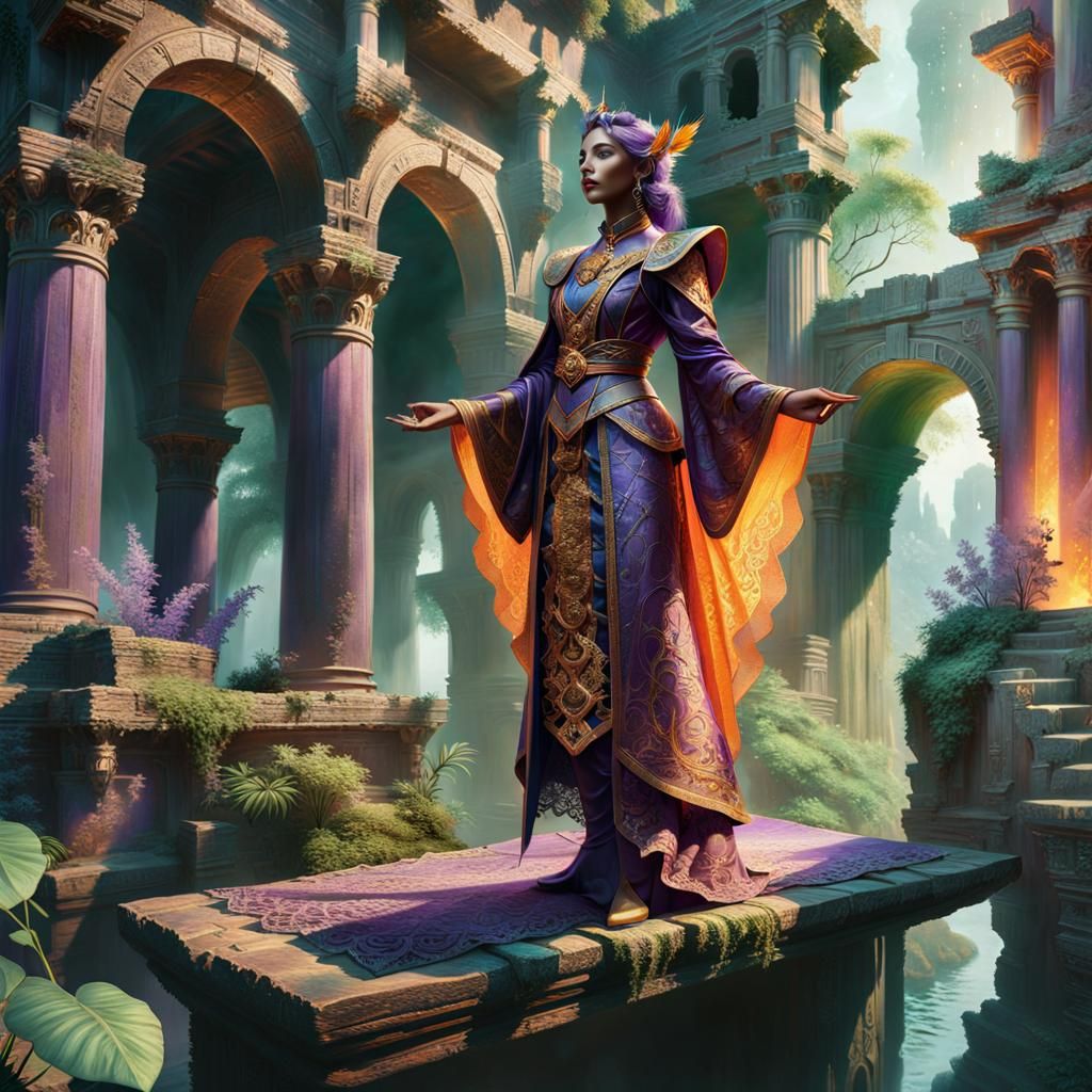 Sorcerous Scribe Amidst Ancient Ruins: Digital Matte Paintin...