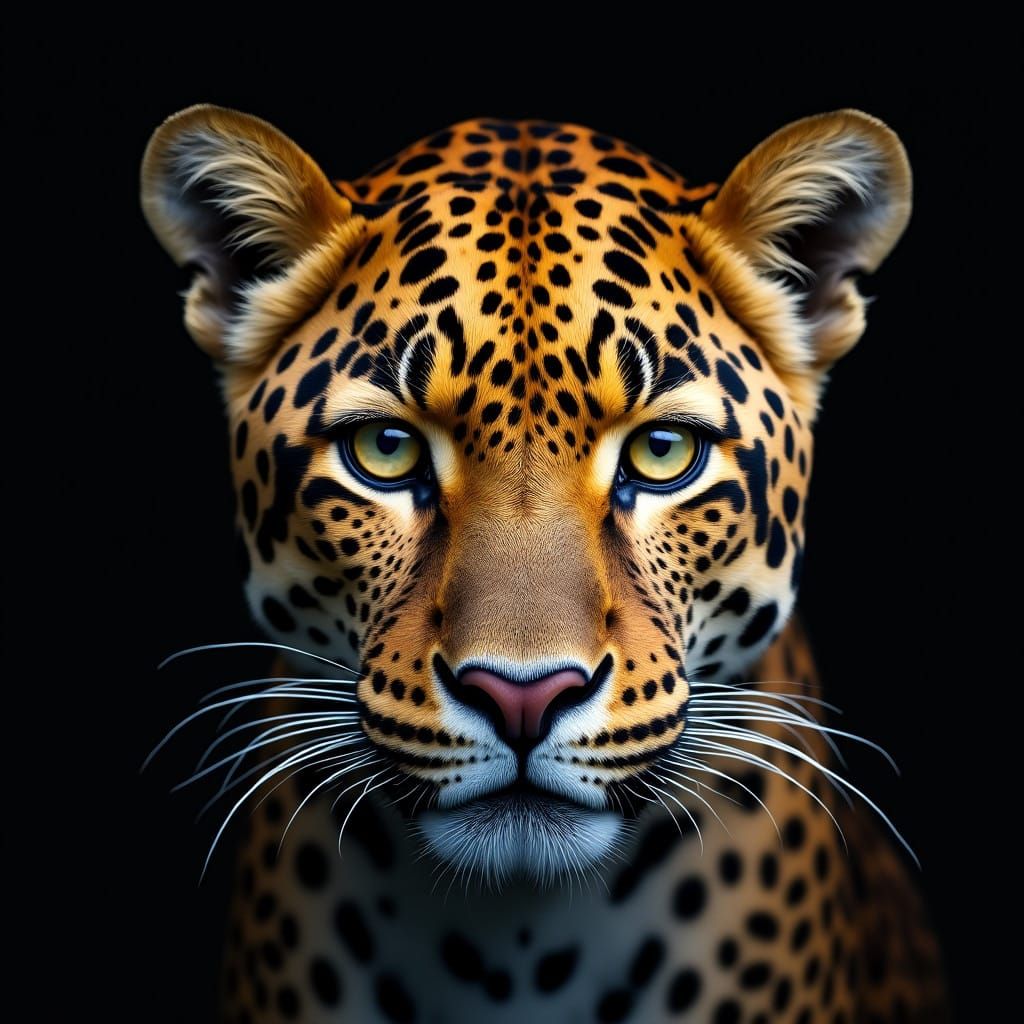 Majestic Leopard Closeup in Hyper-Realistic Cyberpunk Art