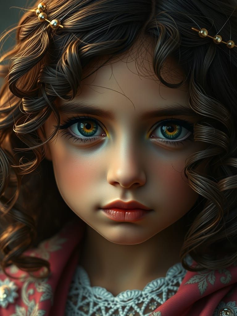 Palestinian Girl Portrait with Voluminous Curly Hair