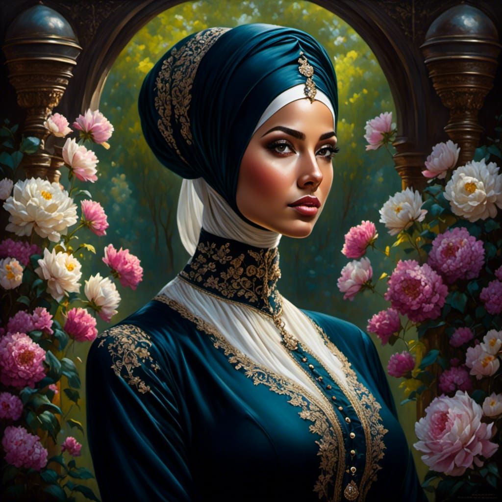 Victorian Hijab Lady in Mystic Garden