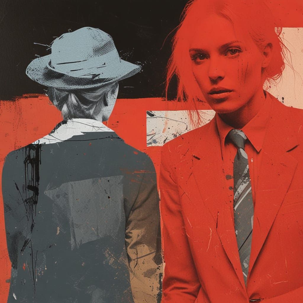 Deconstructed Portrait of Departure in Textured Mixed Media