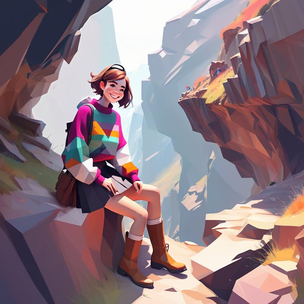 Cute Artist Girl in Low Poly Digital Art