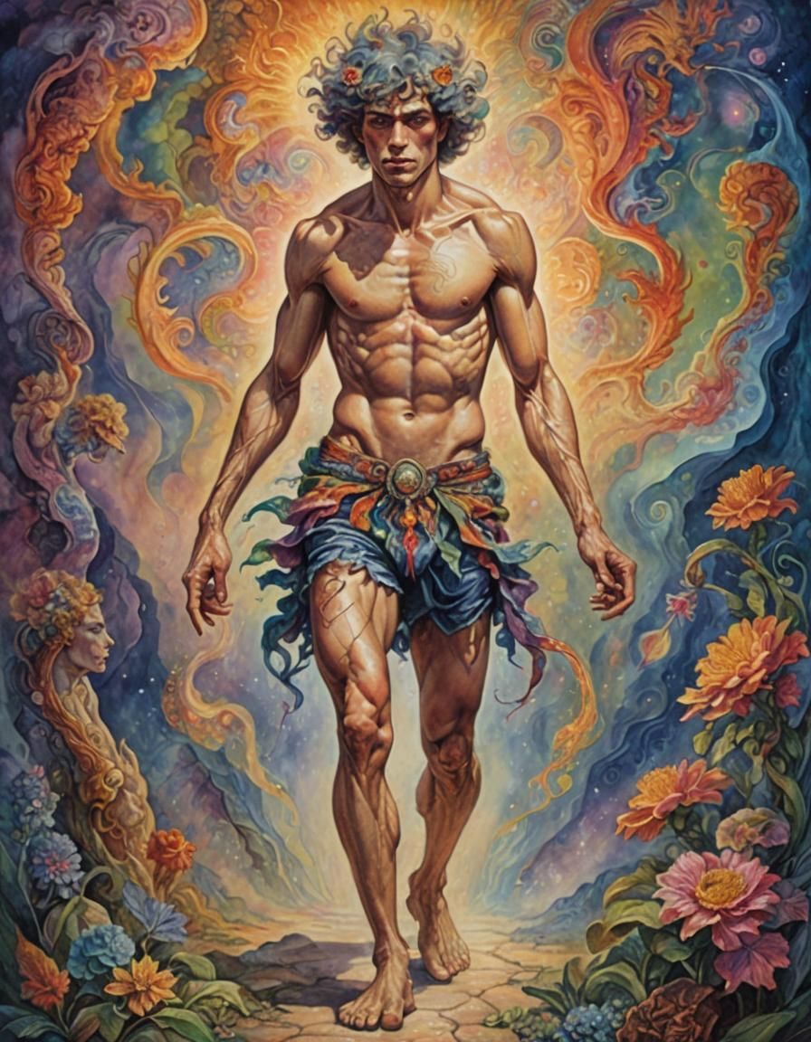 Psychedelic Swarthy Male Perambulating in Fantasy Art Style