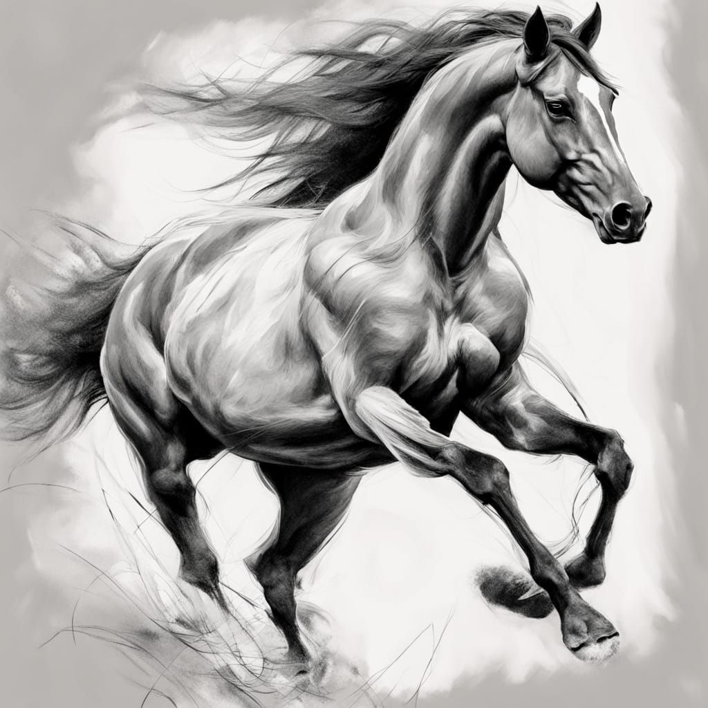 Galloping Horse Sketch with Bold, Gestural Strokes