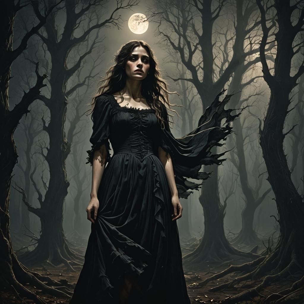 Eerie Moonlit Forest: Dark Fantasy Portrait