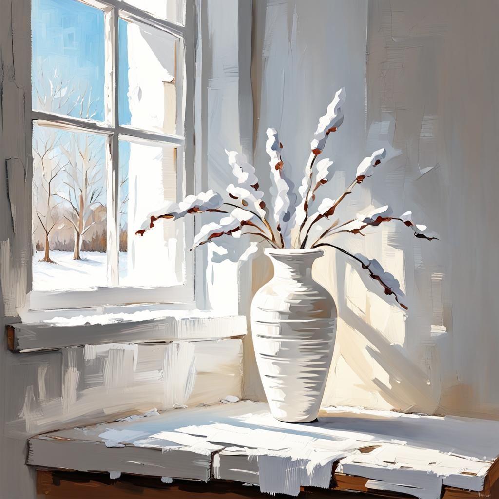 Minimalist White on White Impasto Winter Scene