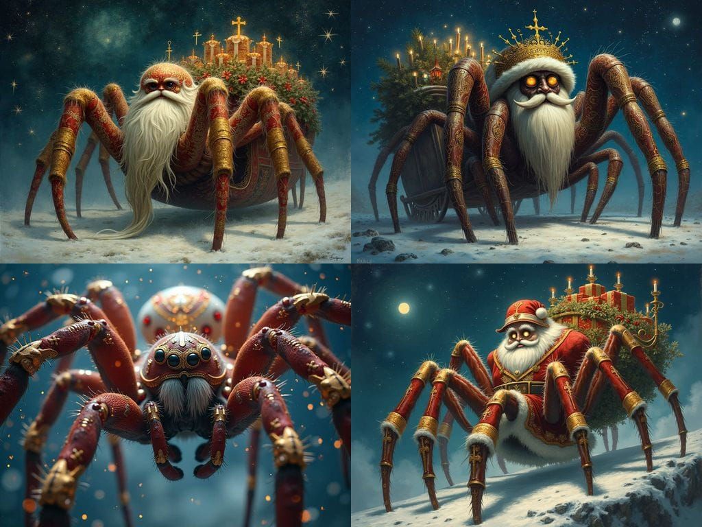 Regal Spider in Red and White Robe, Adorned with Golden Cuff...