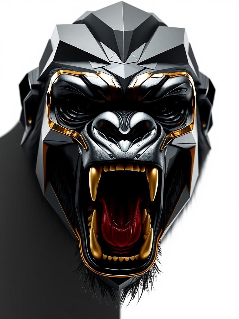 Geometric Gorilla Head Roaring in 3D Render Style