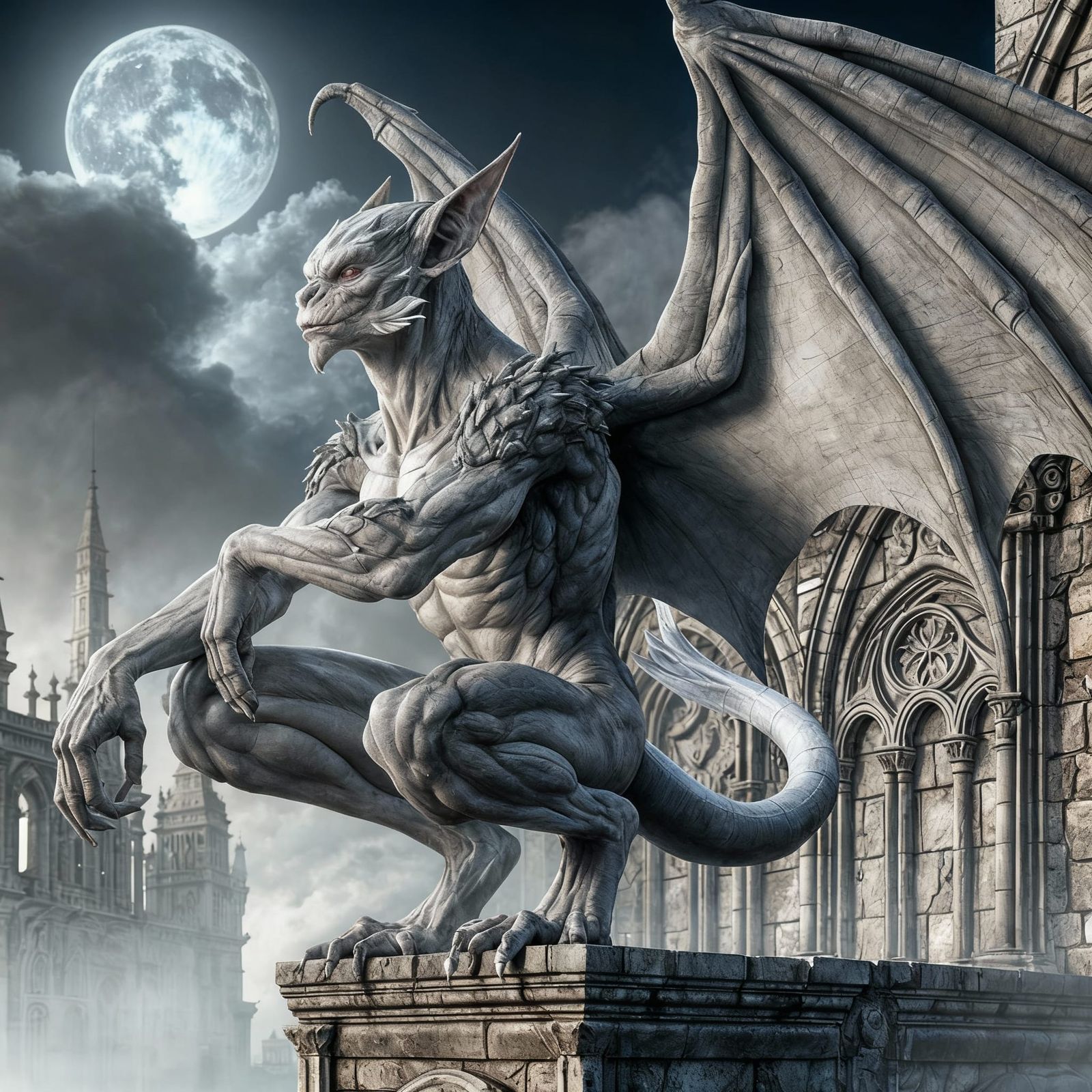 Hyper-realistic grey gargoyle elf hybrid