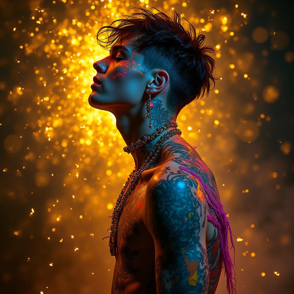 Rockstar with Neon Tattoos in Mystical Style