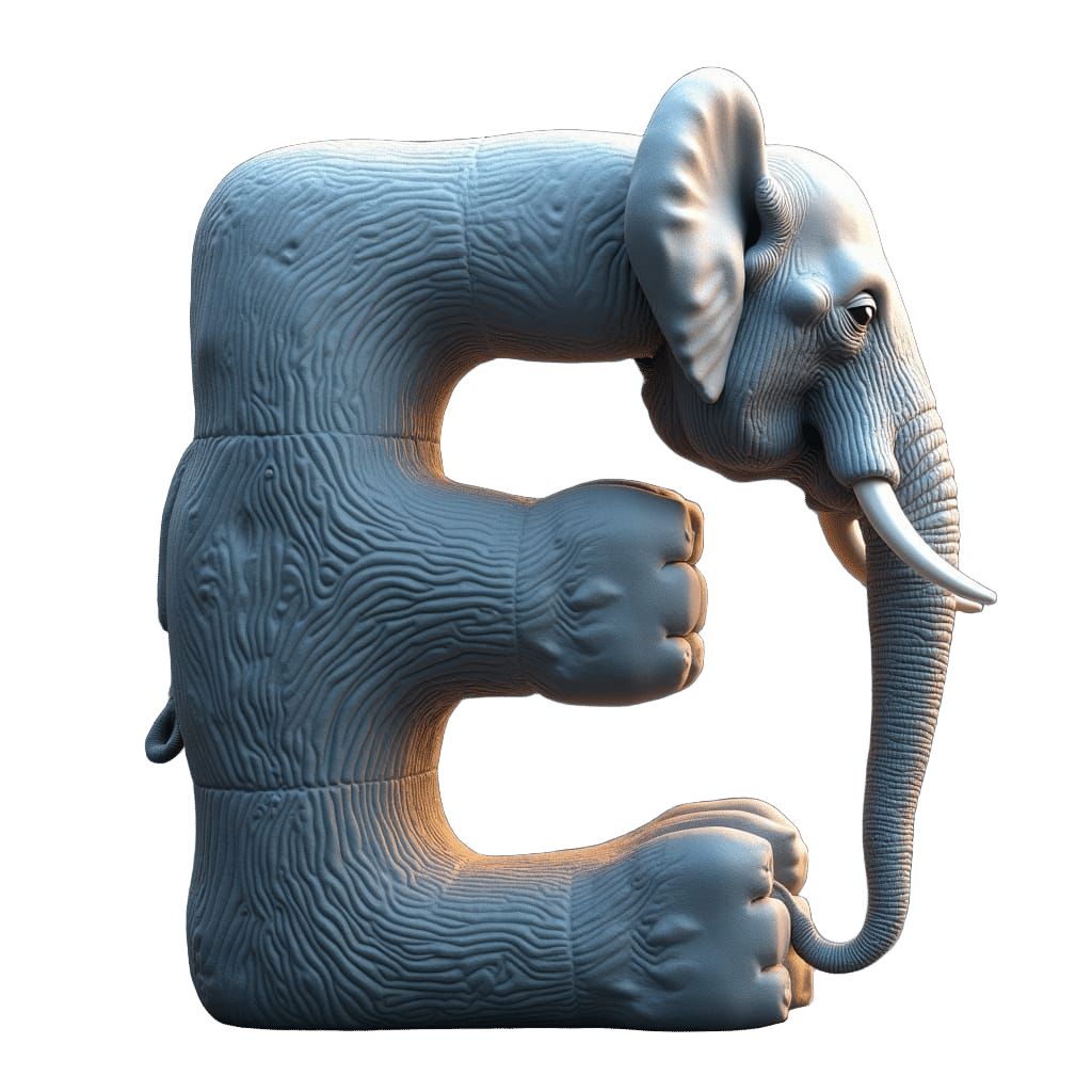 Letter E as Elephant in 3D Anime Art