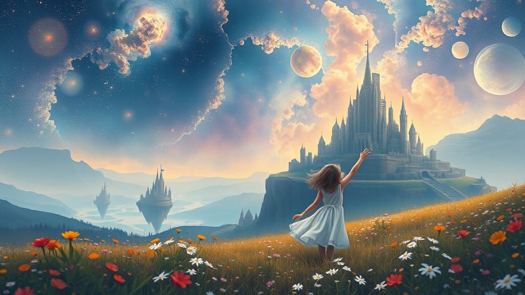 Dreamy Girl Reaching for Constellations