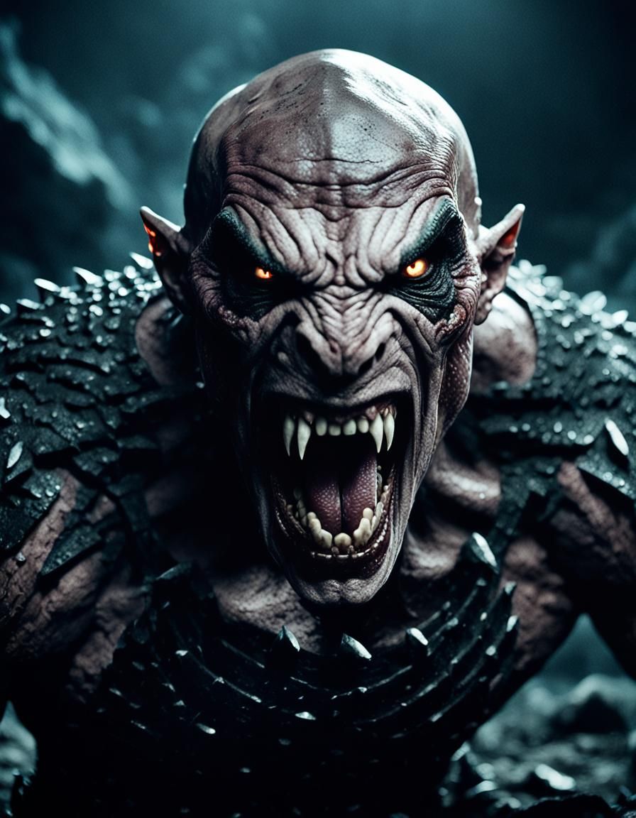 Angry Fantasy Warrior with Fangs in Black and White