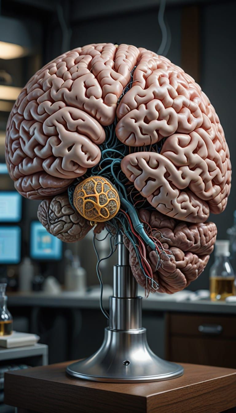 Hyper-Realistic Close-Up of a Human Brain in a Modern Labora...